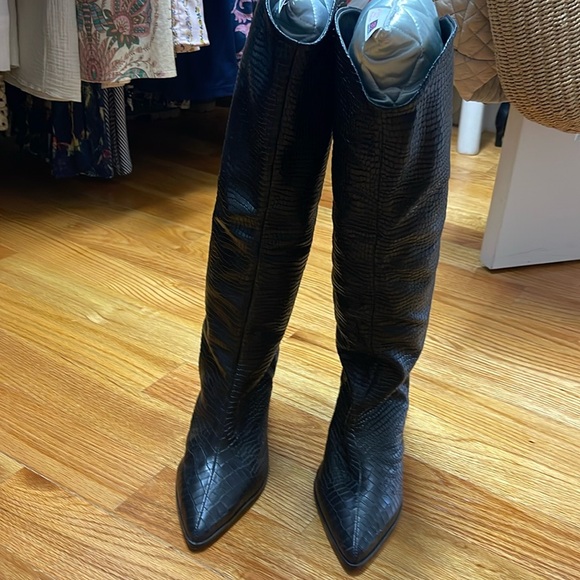 Shutz tall black croc embossed boot. - Picture 2 of 4